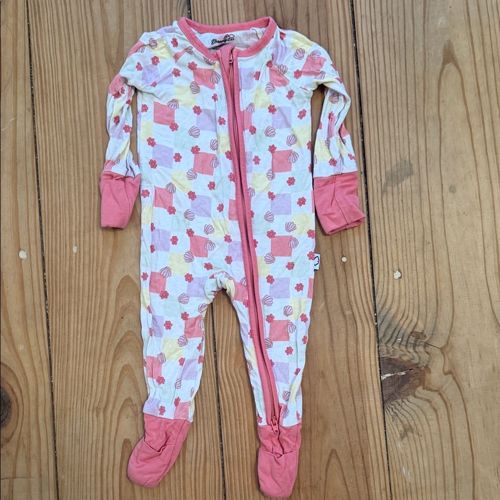 Charming Floral Kids Bamboo Footie in Pink and Cream